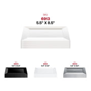 Sleek white rectangular dessert plates, 5.5 x 8.5 inches, made of plastic, disposable