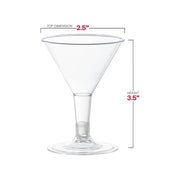 Small and sleek 2.5" clear plastic mini martini shot glasses, 2 oz. capacity, great for cocktail tastings, shots, and elegant drink presentations