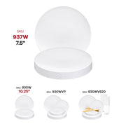 Soft-edged 7.5-inch disposable plastic plates in solid white, round design, set of 120