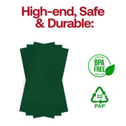 Soft and absorbent hunter green disposable napkins, BPA-free.
