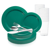 Solid Green Holiday Round Disposable Plastic Wedding Value Set