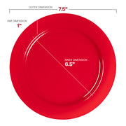 Solid Red Holiday Round Disposable Plastic Appetizer/Salad Plates (7.5") Dimension | Smarty Had A Party