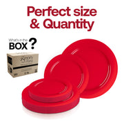 Solid Red Holiday Round Disposable Plastic Dinnerware Value Set | Smarty Had A Party