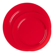 Solid Red Holiday Round Disposable Plastic Dinnerware Value Set Secondary | Smarty Had A Party