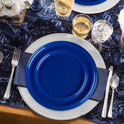 Solid Blue Flat Round Disposable Plastic Wedding Value Set includes 120 dinner plates and 120 appetizer plates, perfect for large or intimate gatherings