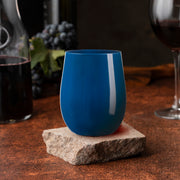 Solid Navy Elegant Stemless Plastic Wine Glass featuring a bold color and rounded shape for stylish drinkware