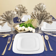 Solid White Flat Rounded Square Disposable Plastic Buffet Plates (8.5") deliver quality and elegance, perfect for weddings, birthdays, and upscale casual dining.