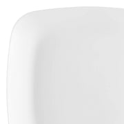Solid White Flat Rounded Square Disposable Plastic Buffet Plates (8.5") enhance food presentation with a premium yet disposable design.