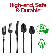 Solid black BPA-free Moderno disposable plastic cutlery set safe for dining