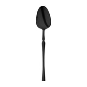 Solid black Moderno disposable plastic dinner spoons, 8.1 inches, pack of 480, sleek and stylish for any event.