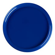 Solid blue 8.5-inch disposable plastic plates featuring a flat round design
