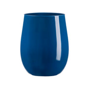 Solid navy elegant stemless plastic wine glasses in a 64-pack, each holding 12 oz