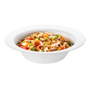 Solid white dessert bowls, 5 oz round plastic design with a simple edge rim