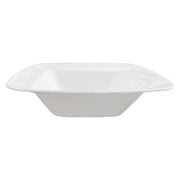 Solid white disposable plastic dessert bowls with a rounded square shape