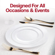 Solid white disposable plastic plates, bulk 120-pack for economical serving needs