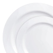 Solid white economy round disposable dinnerware set with 120 dinner plates and 120 salad plates, ideal for everyday events and large gatherings