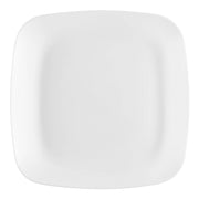 Solid white flat rounded square disposable plastic buffet plates, 8.5-inch diameter, 120-pack for parties or events.