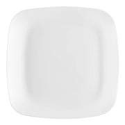Solid white flat rounded square disposable plastic dinner plates, 10-inch size