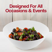 Solid white plastic bowls with round edges, 32 oz. capacity, disposable, pack of 60