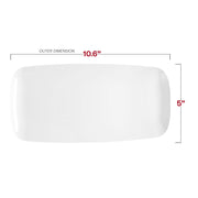 Solid white plastic plates featuring a sleek flat rectangular design and smooth raised edges, 10.6x5 inches, 120-pack