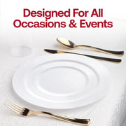 Solid white plates at a corporate luncheon, offering a professional and versatile table setting
