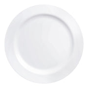 Solid white round disposable plastic appetizer plates, 7.5-inch diameter, economy design