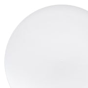 Solid white round disposable plastic appetizer plates with soft rounded edges, 7.5-inch diameter, pack of 120