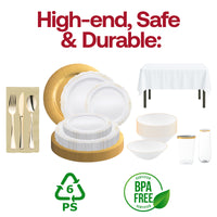 Sophisticated gold and white theme perfect for upscale receptions and celebrations.