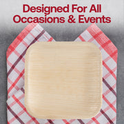 Square 7-inch palm leaf appetizer plates, disposable and sustainable, ideal for eco-friendly occasions