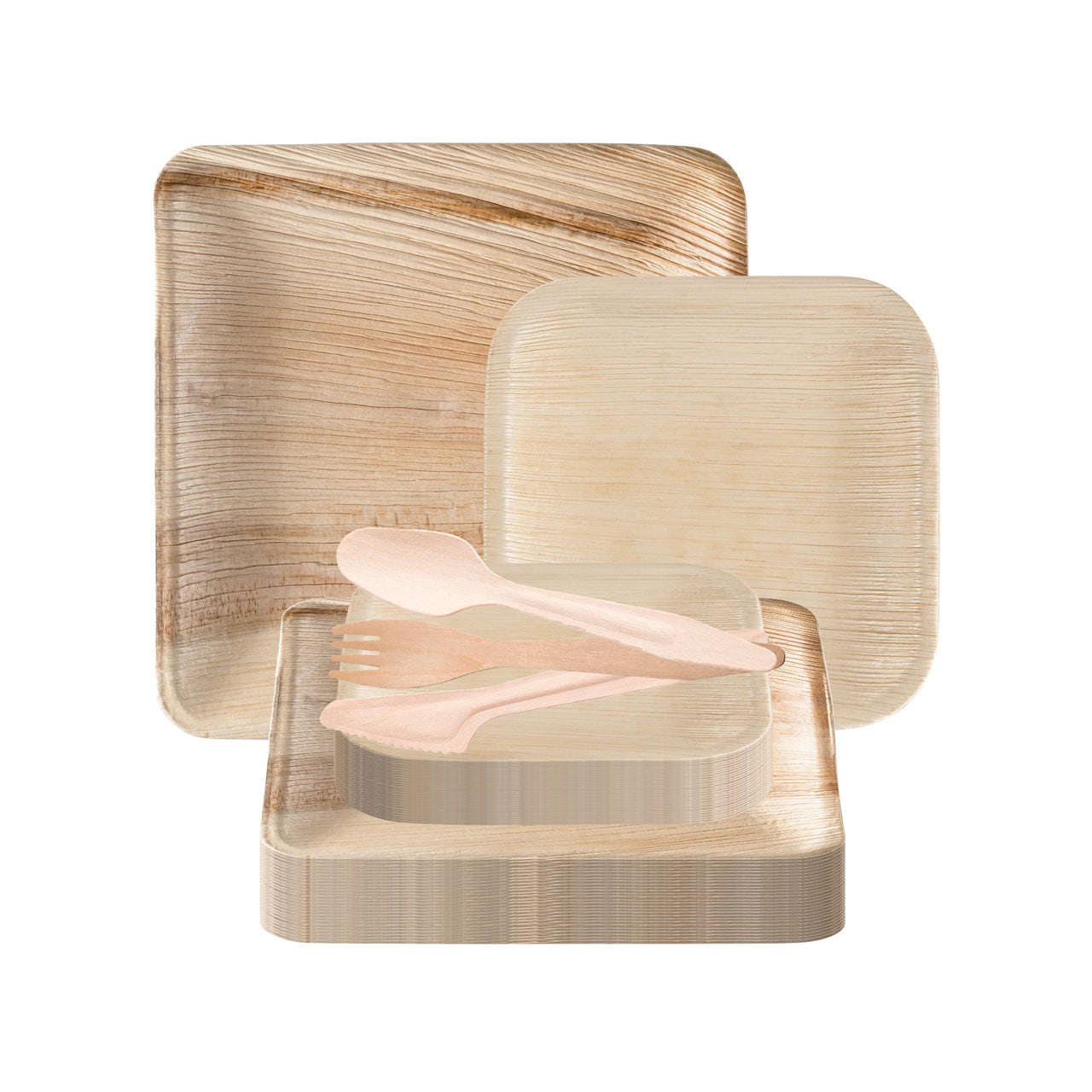 Square Palm Leaf Eco Friendly Disposable Wedding Value Set, crafted for natural, elegant, and rustic events