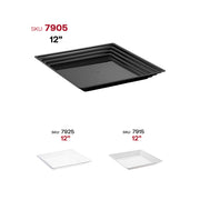 Square black tray with groove rim in use at a formal event, perfect for serving appetizers and desserts