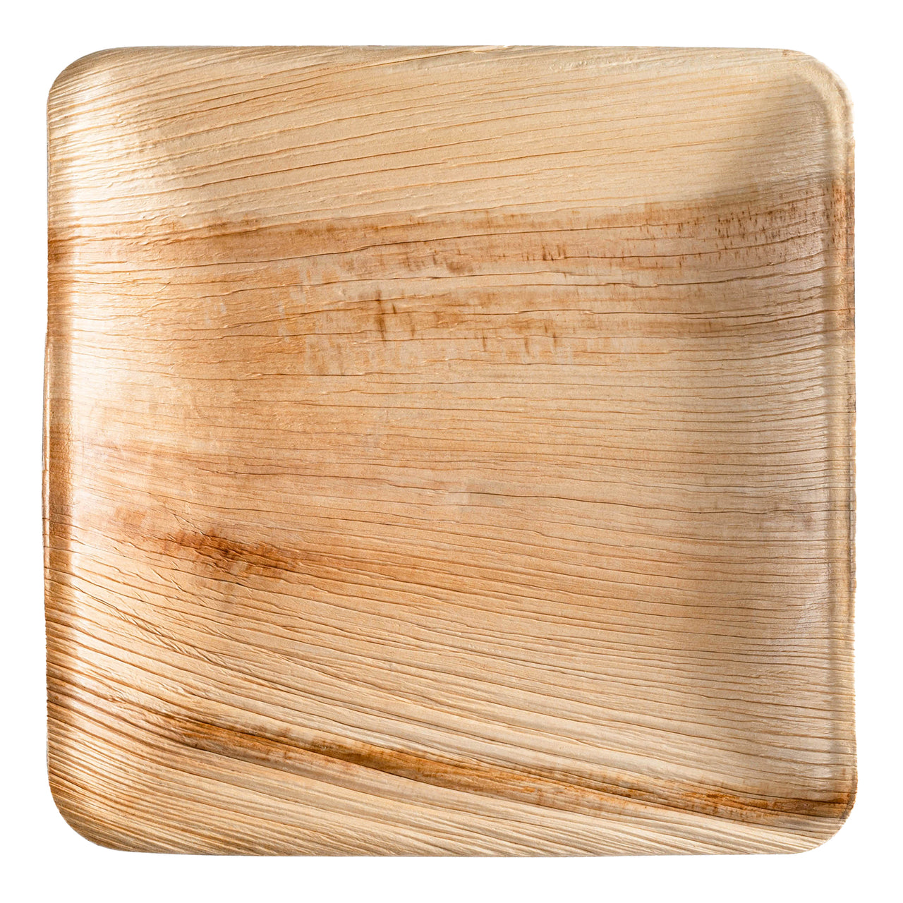Square palm leaf eco-friendly disposable dinner plates, 10-inch diameter, natural finish
