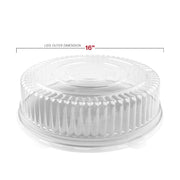 Stack prepared catering platters neatly in the fridge using space-saving 16" Clear Round Plastic Tray Lids designed for easy transport