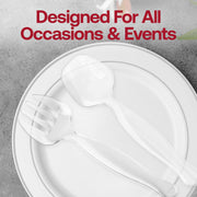 Stress-free clear plastic serving forks, 9.75 inches, designed for hassle-free serving at events, 150-pack.