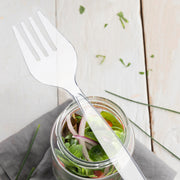 Stress-free clear plastic serving forks, 9.75 inches, designed for hassle-free serving at events, 150-pack.