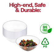 Sturdy 100 oz. solid black disposable bowls, round shape, set of 24