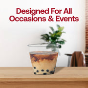 Sturdy and crack-resistant 5 oz clear plastic cups, ideal for cold beverages and small servings