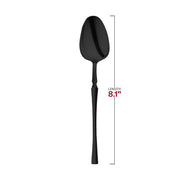 Sturdy black disposable plastic dinner spoons, 8.1 inches, bulk pack of 480, ideal for casual and formal dining.