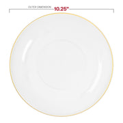 Sturdy crystal-clear plate with gold edge used in upscale wedding dinner setup