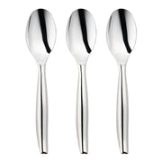 Sturdy disposable silver plastic serving spoons, great for serving salads, pasta, and more