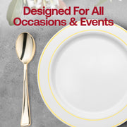 Sturdy metallic gold plastic spoons, 6.25 inches, durable yet lightweight, designed for effortless serving at any occasion