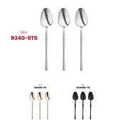 Sturdy shiny silver Moderno plastic dessert spoons, 7 inches, strong yet lightweight, designed for effortless serving.