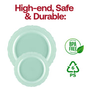 Sturdy turquoise plastic salad plates with a round shape and intricate vintage detailing, 7.5-inch diameter, BPA-free
