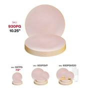 Stylish 10.25-inch pink dinner plates with a gold organic rim design, round and disposable, pack of 120