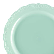 Stylish 120-pack of turquoise vintage-style disposable plastic dinner plates, 10 inches in size, ideal for formal occasions.