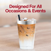 Stylish 12 oz clear plastic tumblers with a silver metallic rim, durable, lightweight, and great for cocktails and beverages