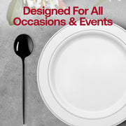 Stylish 7-inch black Moderno dessert spoons, disposable and durable, pack of 480