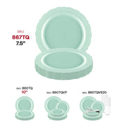 Stylish 7.5-inch turquoise round salad plates with a vintage motif, sturdy disposable plastic