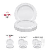 Stylish 7.5-inch white plastic appetizer plates with a classic vintage design