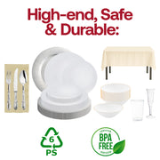 Stylish and classy white with silver accents for a refined dining experience.
